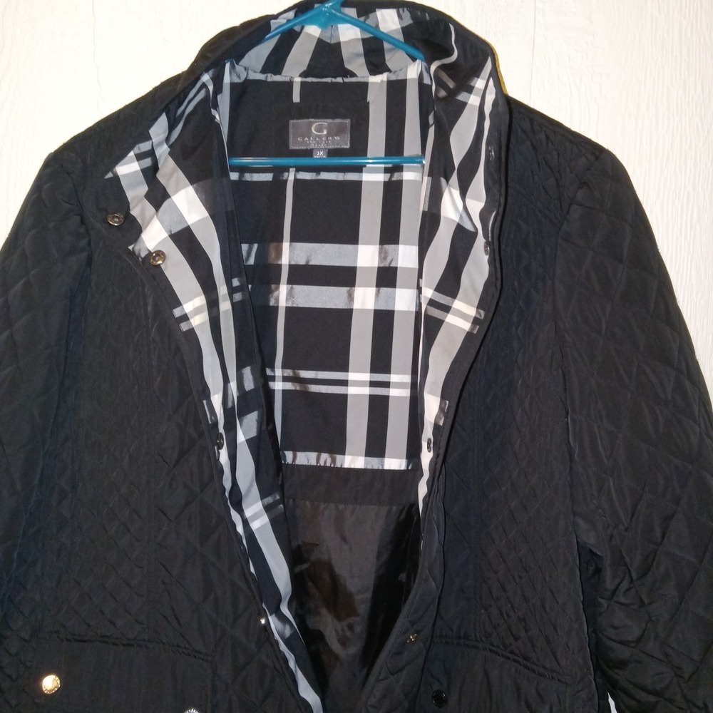Gallery Quilted Barn Jacket Women 3X Black Plaid Lined Snap Front Coat